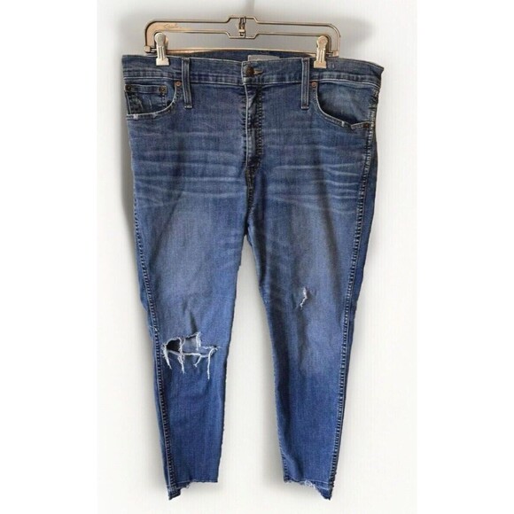 Madewell Jeans Distressed Size 34P 10" High Rise Skinny Blue Raw Hem - Picture 1 of 16
